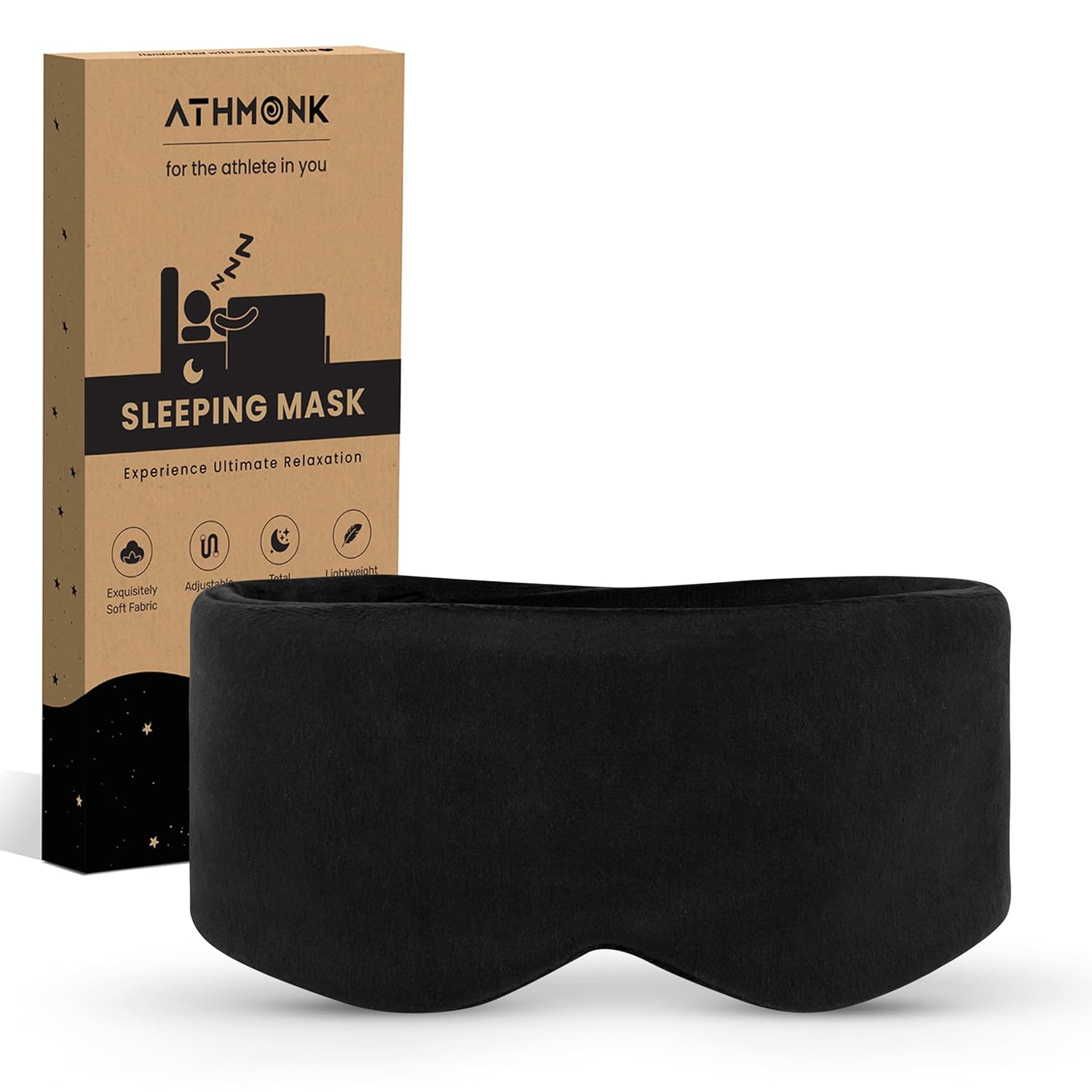 Athmonk Luxury Velvet Extra-Wide Sleeping Eye Mask Blind Fold - Velcro Strap